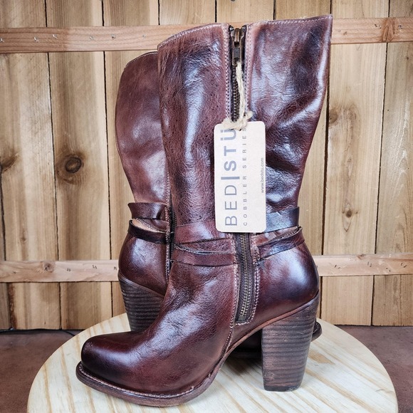Bed Stu Cobbler Series Boots Womens 8 Brown Leather Western Harness Heel Zip - Picture 7 of 9